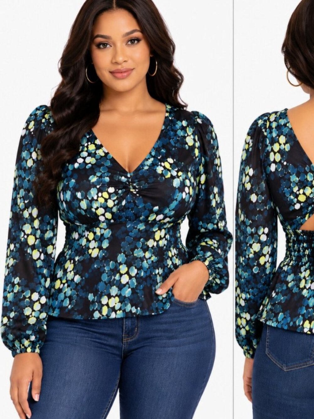 Torrid Plus size Fashion Silk Abstract Print V Neck Peplum Blouse Long sleeve 3X